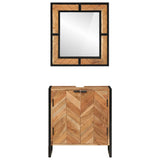 Set Mobili da Bagno 2 pz in Ferro e Legno Massello di Acacia