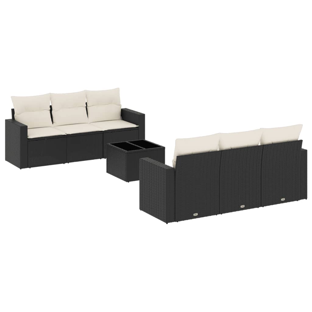 Set Divani da Giardino con Cuscini 7pz Nero Polyrattan