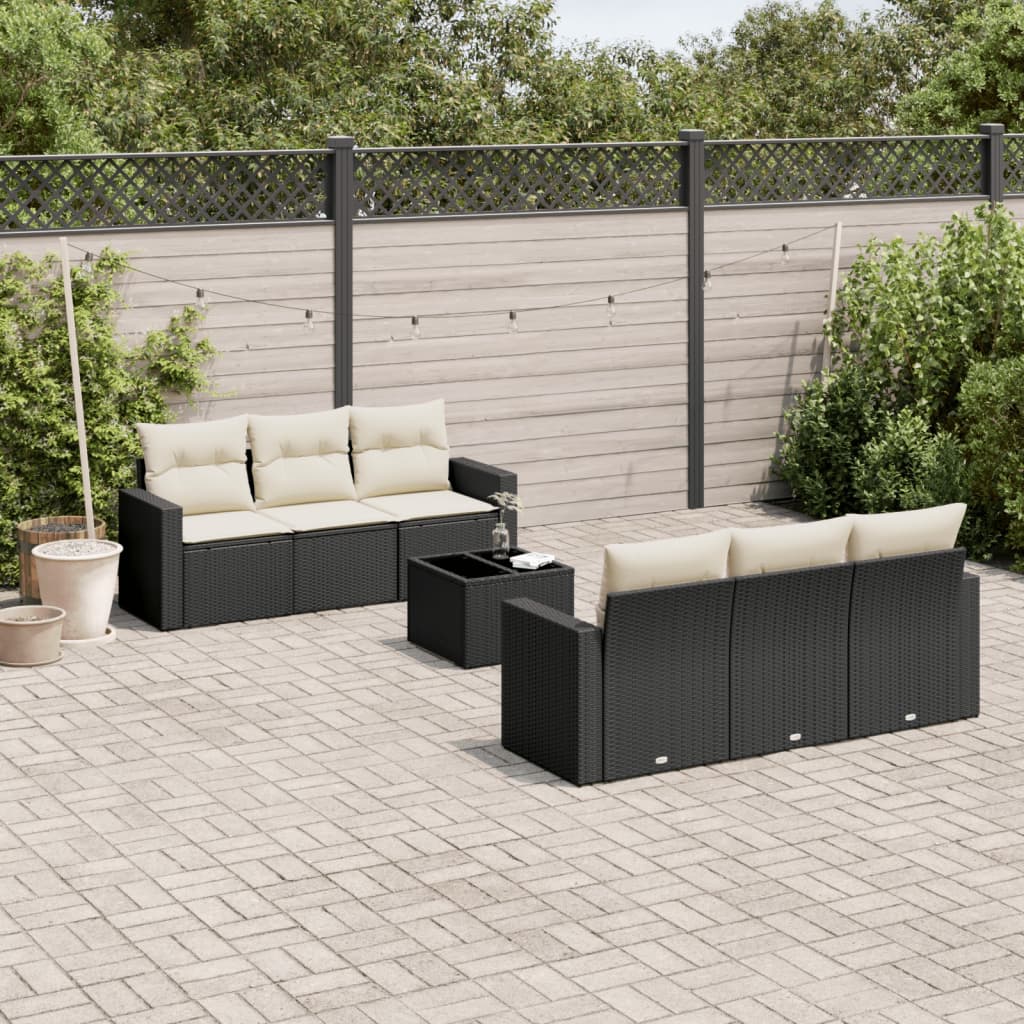 Set Divani da Giardino con Cuscini 7pz Nero Polyrattan