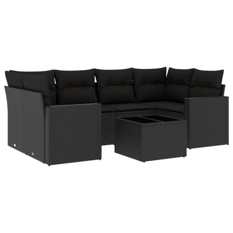 Set Divani da Giardino con Cuscini 7pz Nero Polyrattan