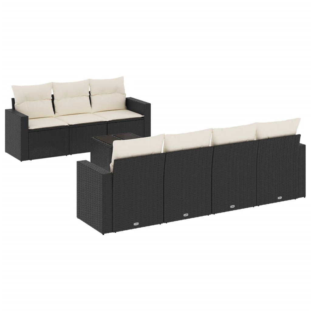 Set Divani da Giardino con Cuscini 8 pz Nero in Polyrattan