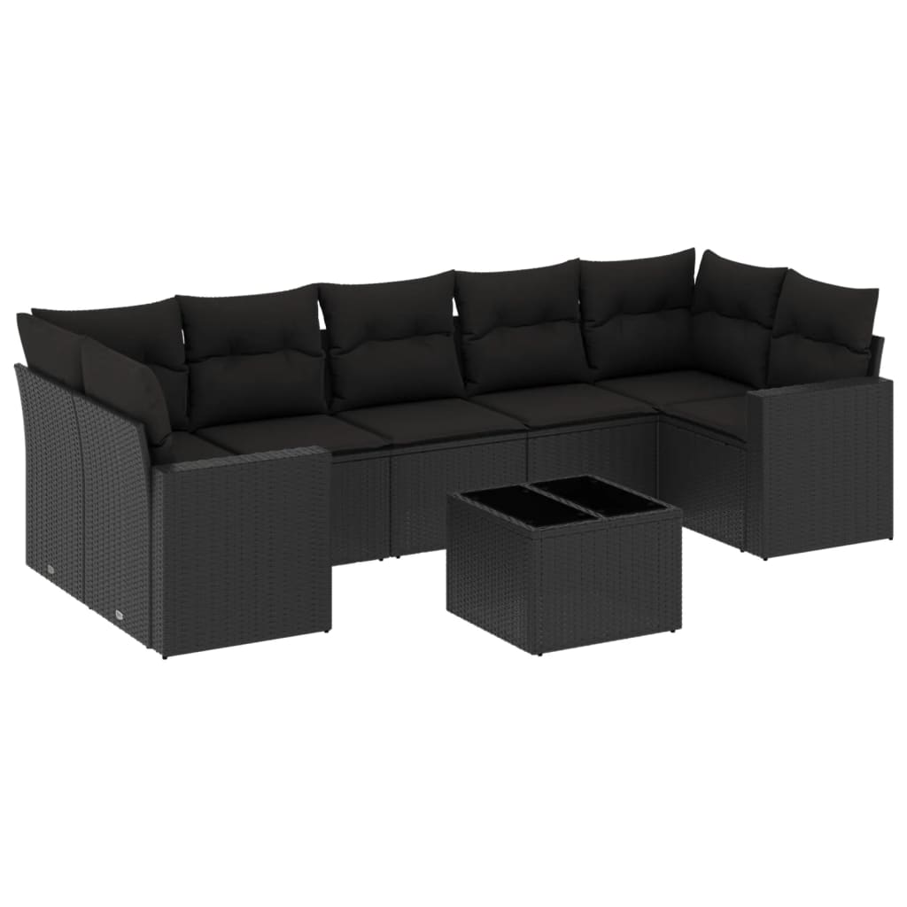 Set Divani da Giardino con Cuscini 8 pz Nero in Polyrattan