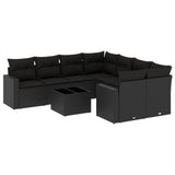 Set Divani da Giardino 9 pz con Cuscini Nero in Polyrattan