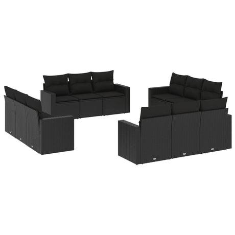 Set Divani da Giardino 12 pz con Cuscini Nero in Polyrattan