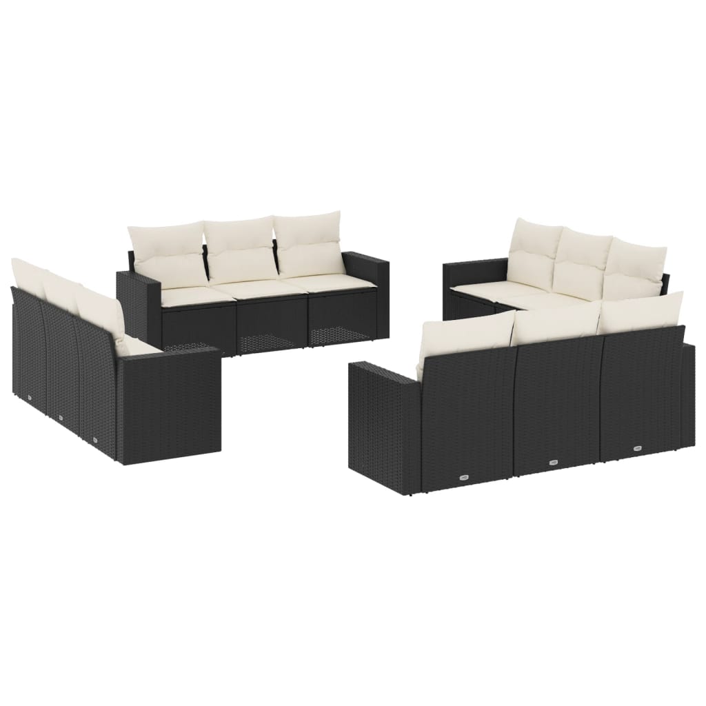 Set Divani da Giardino 12 pz con Cuscini Nero in Polyrattan