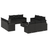 Set Divani da Giardino 13pz con Cuscini Nero in Polyrattan