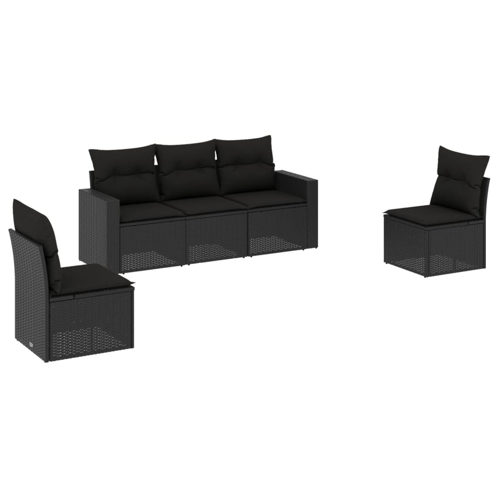 Set Divani da Giardino 5 pz con Cuscini in Polyrattan Nero