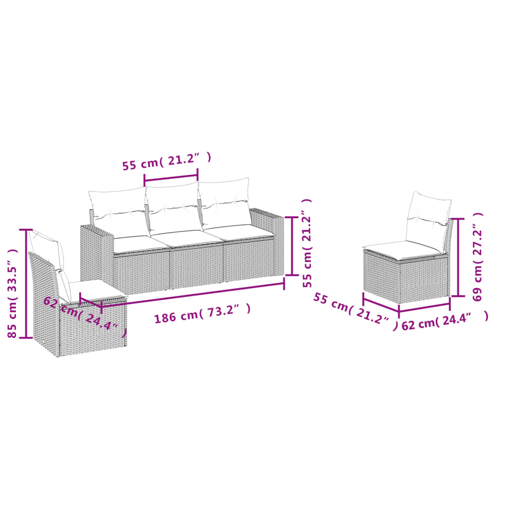 Set Divani da Giardino 5 pz con Cuscini in Polyrattan Nero