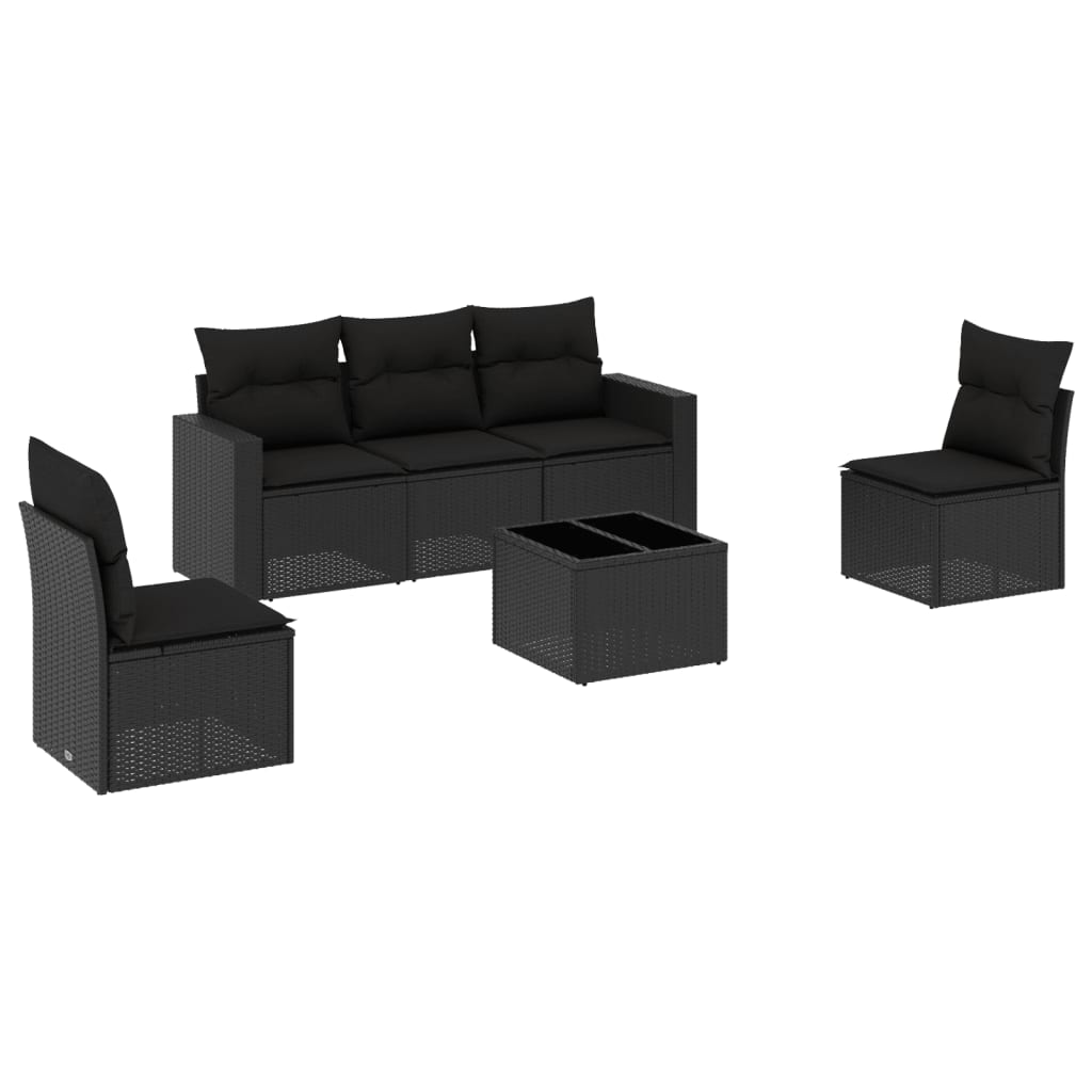 Set Divano da Giardino 6 pz con Cuscini Nero in Polyrattan