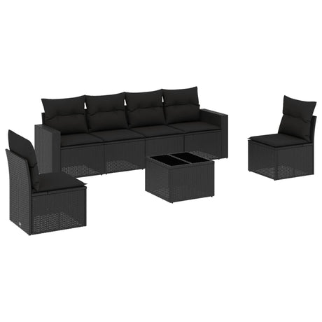 Set Divani da Giardino con Cuscini 7pz Nero Polyrattan