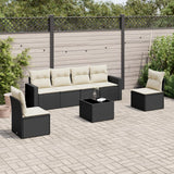 Set Divani da Giardino con Cuscini 7pz Nero Polyrattan