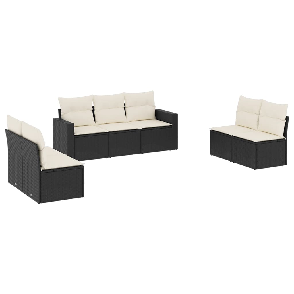 Set Divani da Giardino con Cuscini 7pz Nero Polyrattan