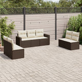 Set Divani da Giardino 7 pz con Cuscini Marrone in Polyrattan