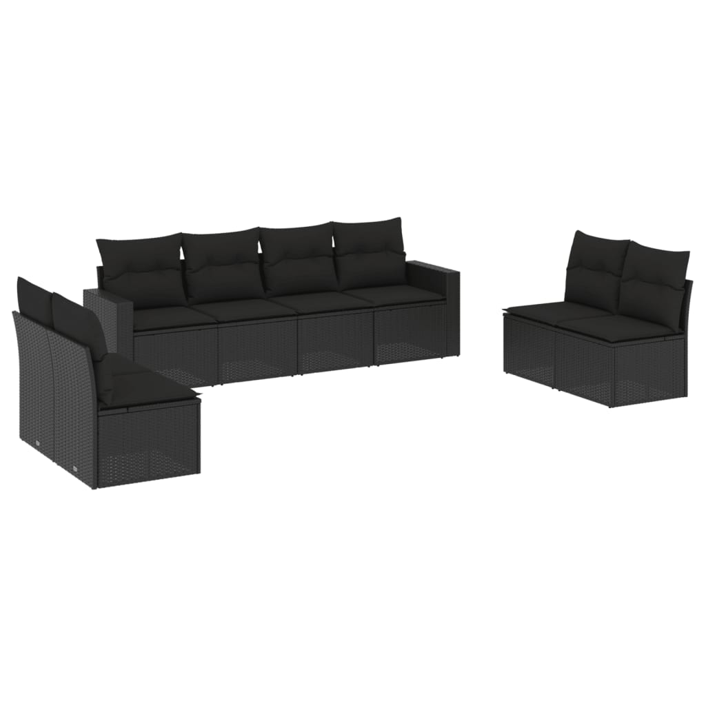 Set Divani da Giardino con Cuscini 8 pz Nero in Polyrattan