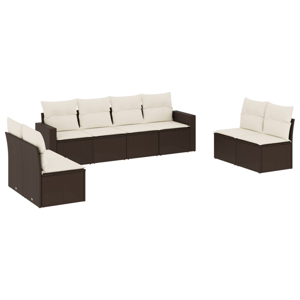 Set Divani da Giardino 8 pz con Cuscini Marrone in Polyrattan