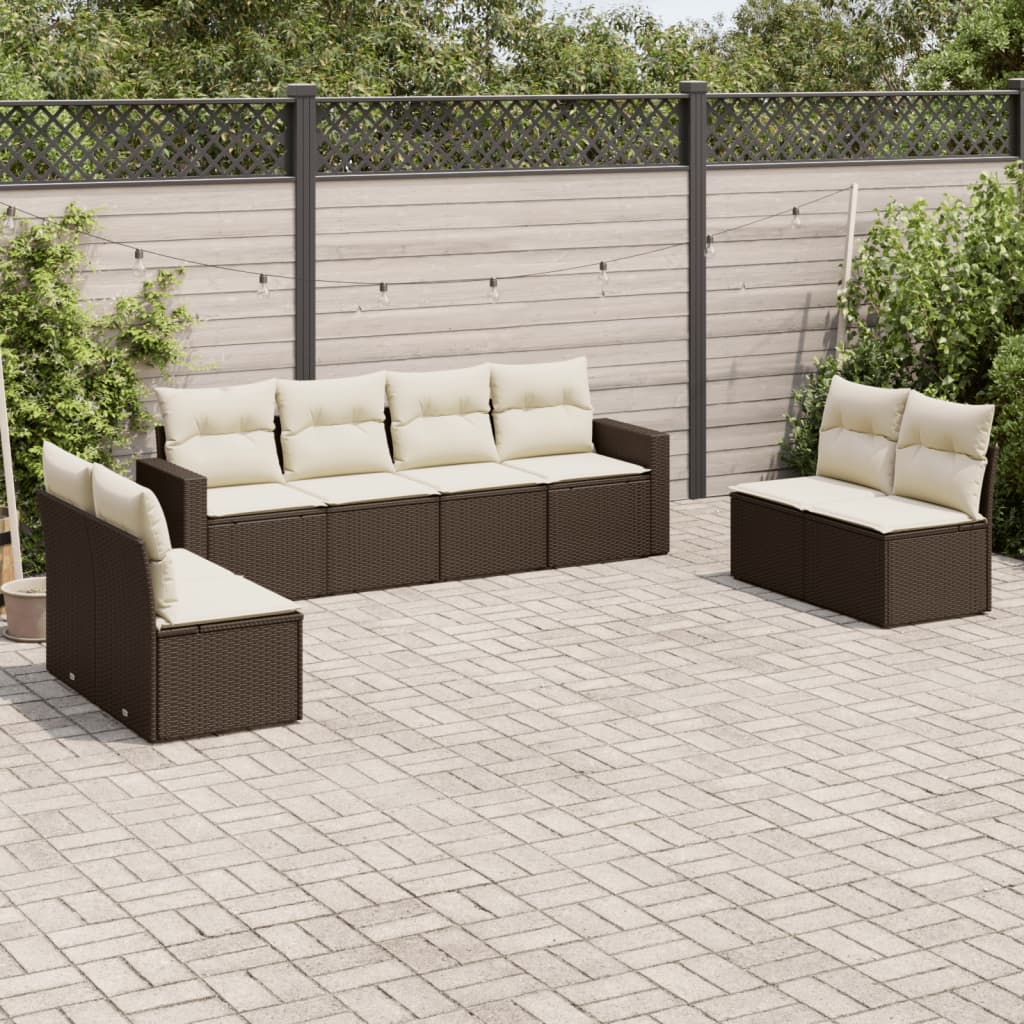 Set Divani da Giardino 8 pz con Cuscini Marrone in Polyrattan