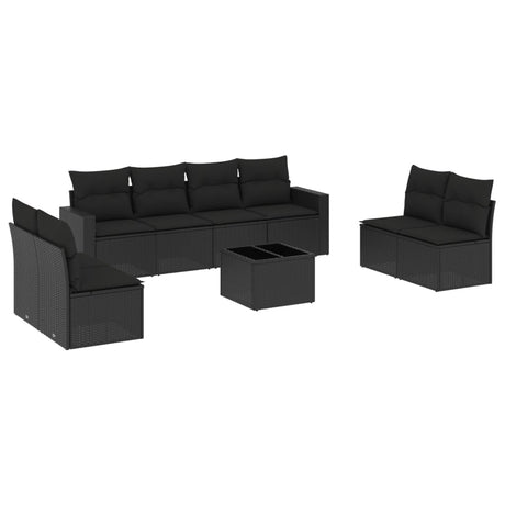 Set Divani da Giardino 9 pz con Cuscini Nero in Polyrattan