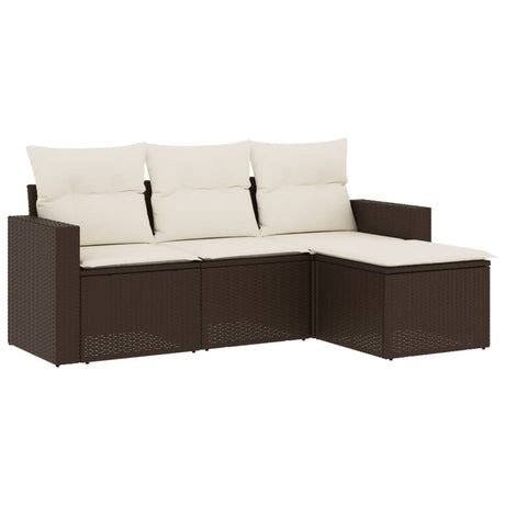 Set Divano da Giardino 4 pz con Cuscini Marrone in Polyrattan