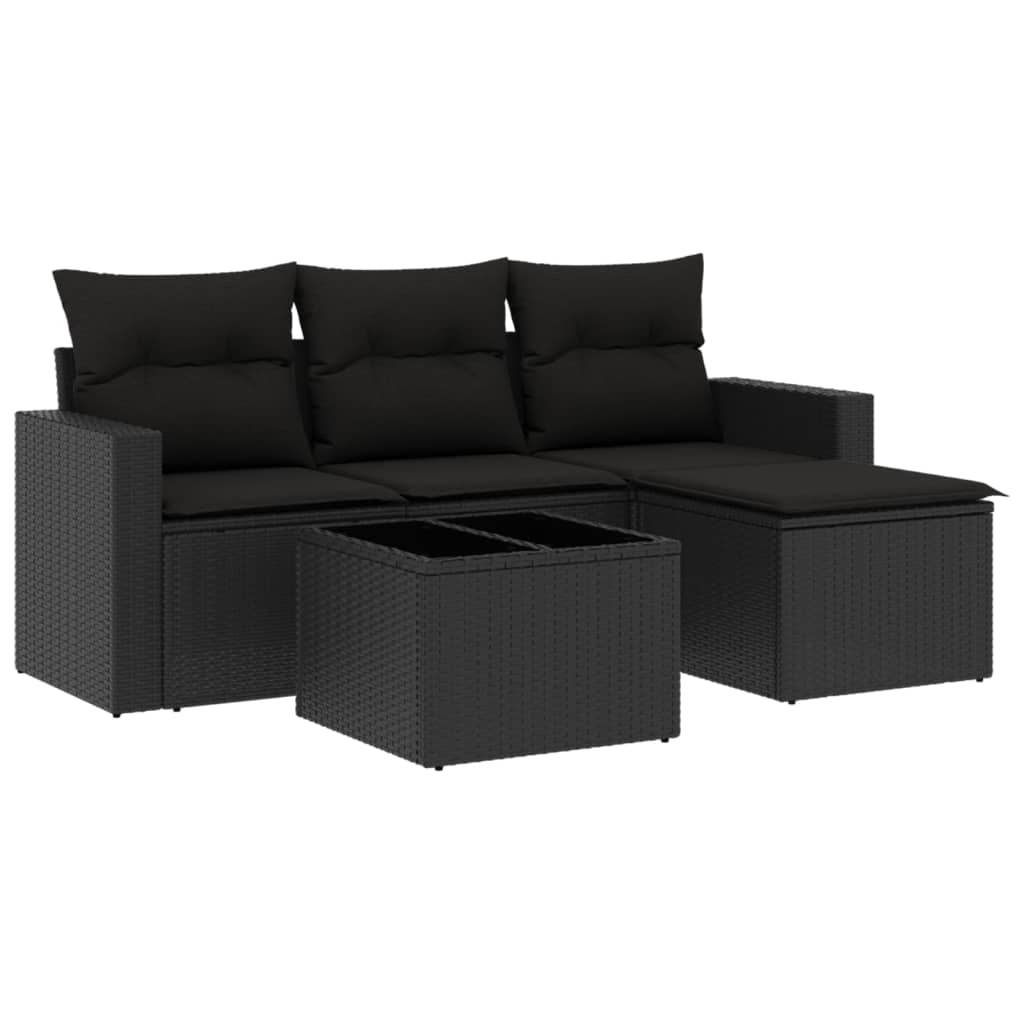 Set Divani da Giardino 5 pz con Cuscini in Polyrattan Nero