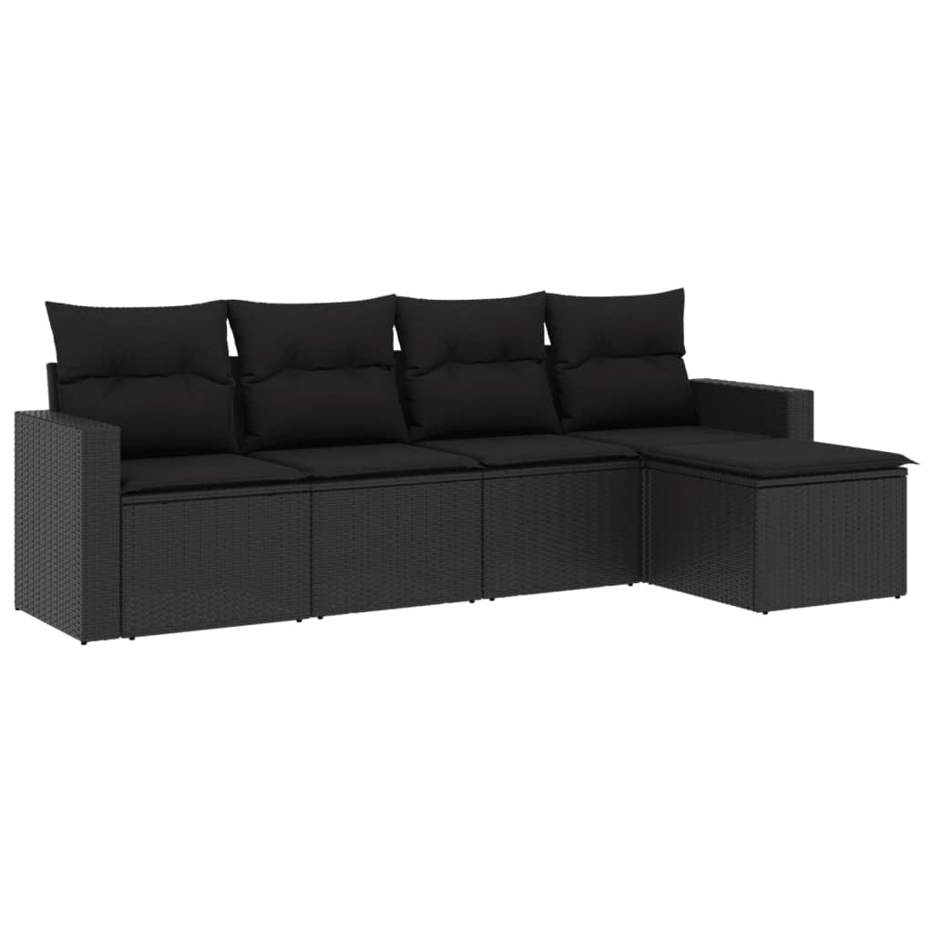 Set Divani da Giardino 5 pz con Cuscini in Polyrattan Nero