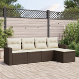 Set Divano da Giardino 5 pz con Cuscini Marrone in Polyrattan