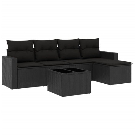 Set Divano da Giardino 6 pz con Cuscini Nero in Polyrattan