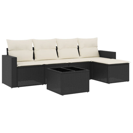 Set Divano da Giardino 6 pz con Cuscini Nero in Polyrattan