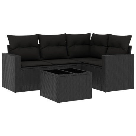 Set Divani da Giardino 5 pz con Cuscini in Polyrattan Nero