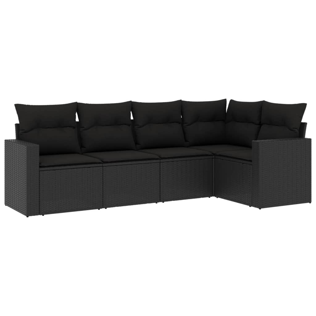 Set Divani da Giardino 5 pz con Cuscini in Polyrattan Nero