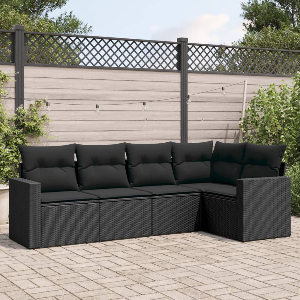 Set Divani da Giardino 5 pz con Cuscini in Polyrattan Nero