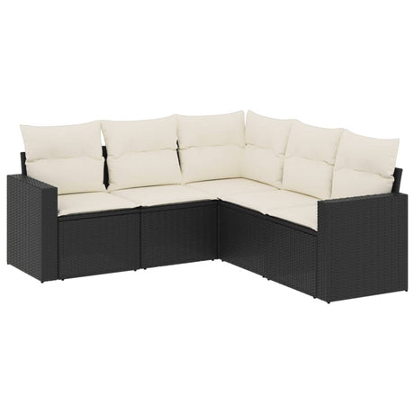 Set Divani da Giardino 5 pz con Cuscini in Polyrattan Nero