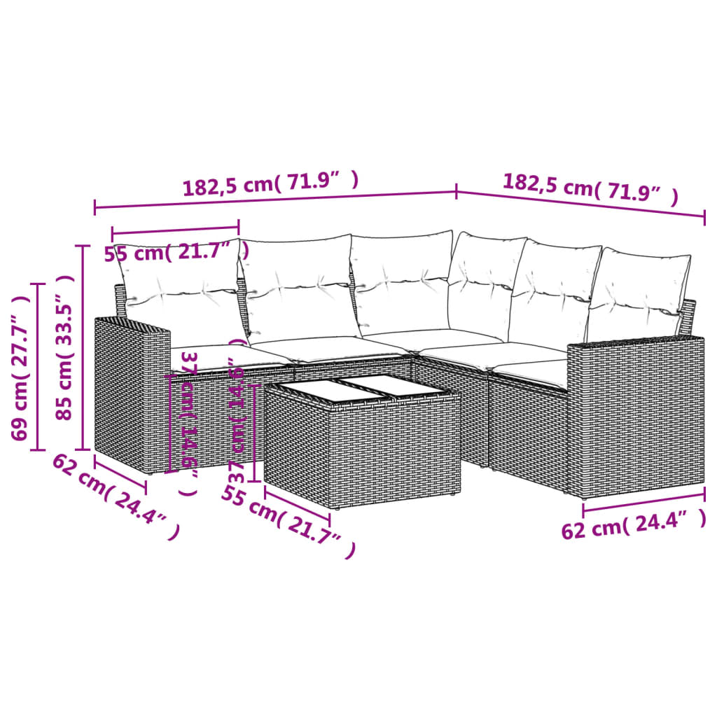 Set Divano da Giardino 6 pz con Cuscini Nero in Polyrattan