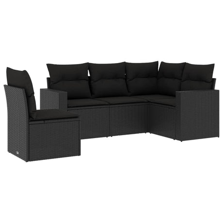 Set Divani da Giardino 5 pz con Cuscini in Polyrattan Nero