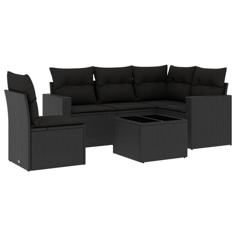 Set Divano da Giardino 6 pz con Cuscini Nero in Polyrattan