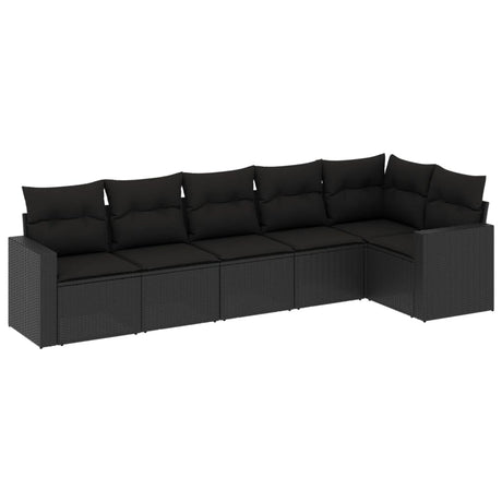 Set Divano da Giardino 6 pz con Cuscini Nero in Polyrattan