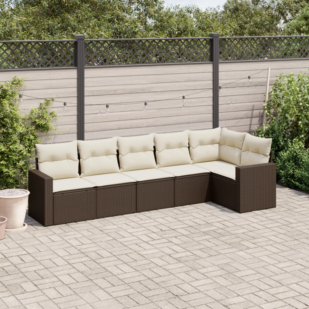 Set Divani da Giardino 6 pz con Cuscini Marrone in Polyrattan