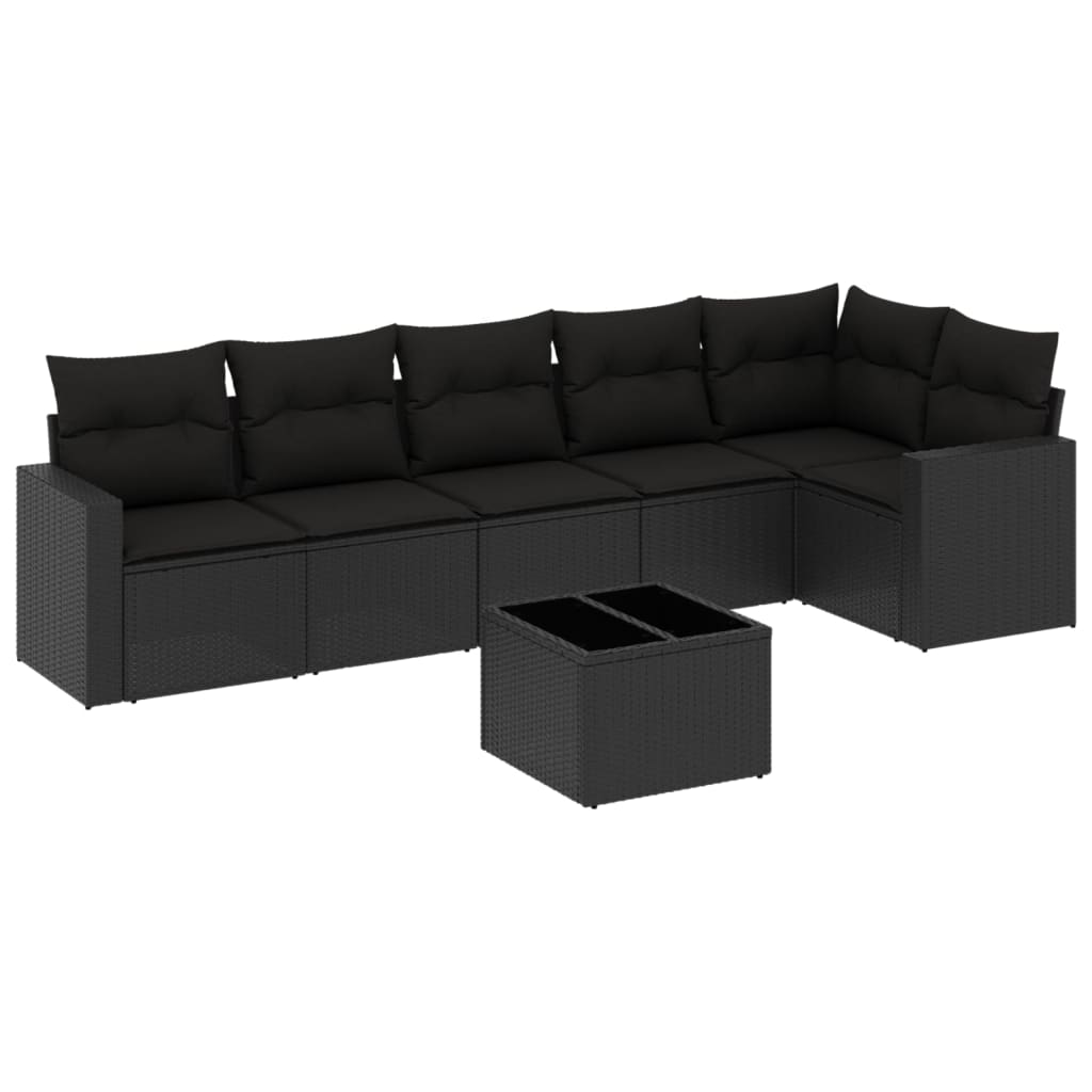 Set Divani da Giardino con Cuscini 7pz Nero Polyrattan