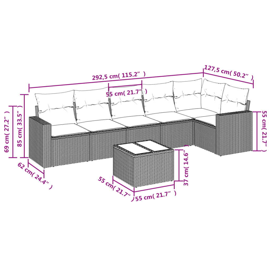 Set Divani da Giardino con Cuscini 7pz Nero Polyrattan