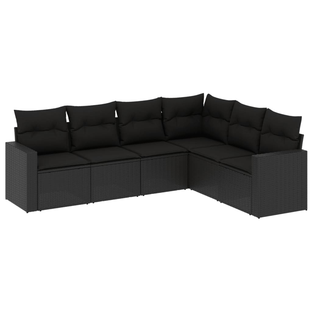 Set Divano da Giardino 6 pz con Cuscini Nero in Polyrattan