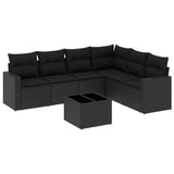 Set Divani da Giardino con Cuscini 7pz Nero Polyrattan