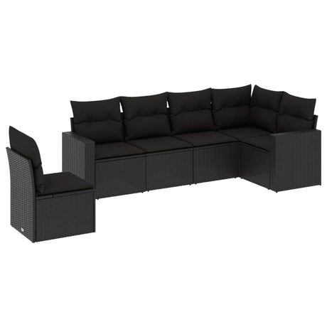 Set Divano da Giardino 6 pz con Cuscini Nero in Polyrattan