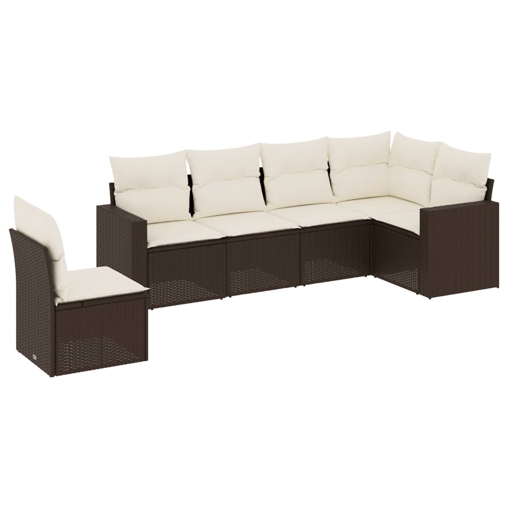 Set Divano da Giardino 6 pz con Cuscini Marrone in Polyrattan