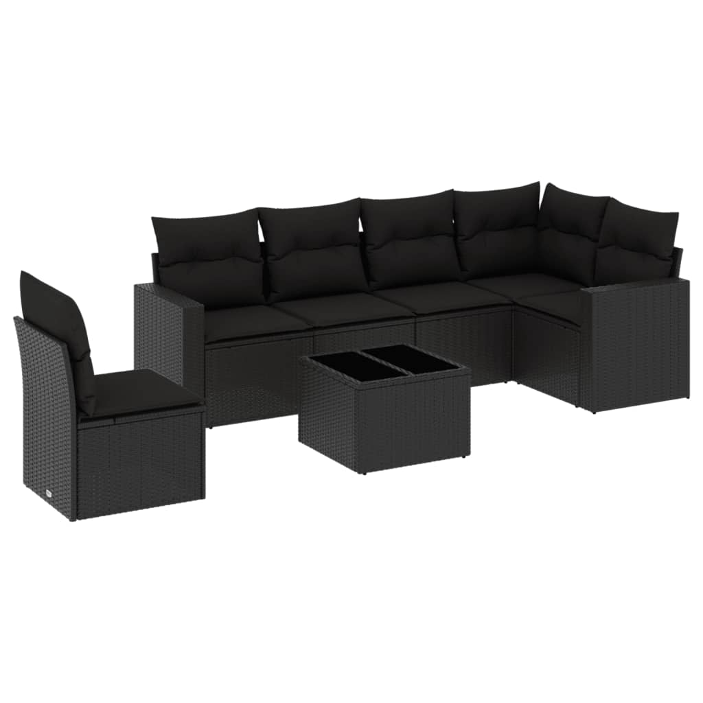 Set Divani da Giardino con Cuscini 7pz Nero Polyrattan