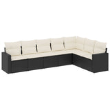 Set Divani da Giardino con Cuscini 7pz Nero Polyrattan