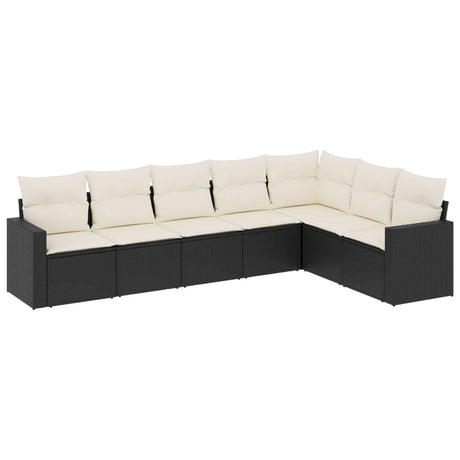 Set Divani da Giardino con Cuscini 7pz Nero Polyrattan