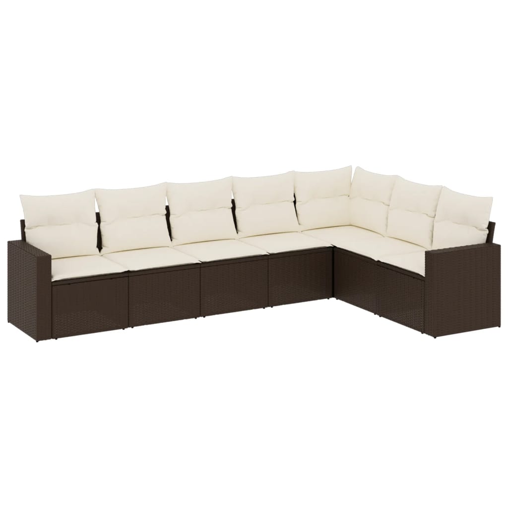 Set Divani da Giardino 7 pz con Cuscini Marrone in Polyrattan