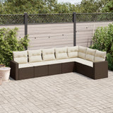 Set Divani da Giardino 7 pz con Cuscini Marrone in Polyrattan