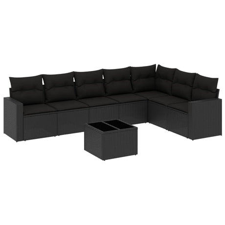 Set Divani da Giardino con Cuscini 8 pz Nero in Polyrattan