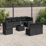 Set Divani da Giardino 9 pz con Cuscini Nero in Polyrattan