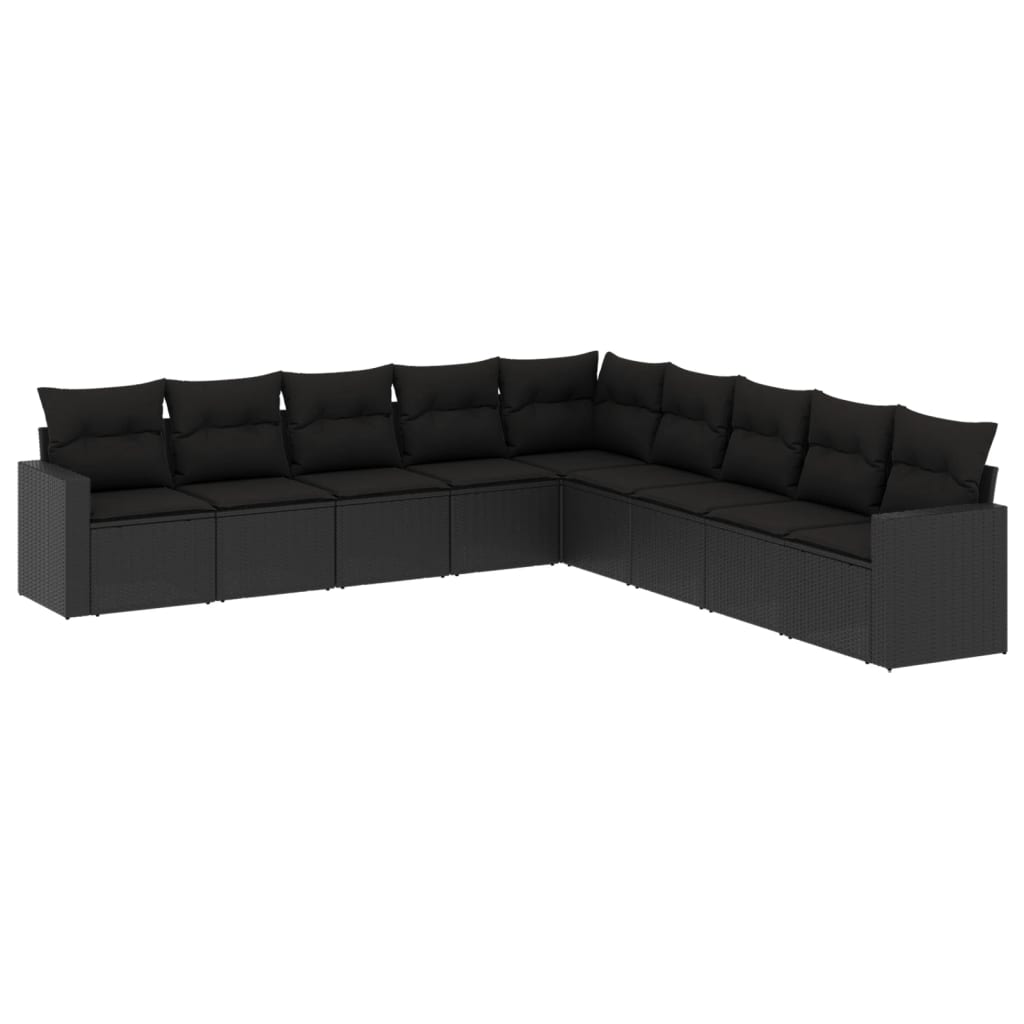 Set Divani da Giardino 9 pz con Cuscini Nero in Polyrattan